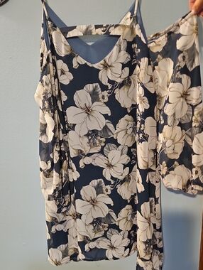 Peach Love California Navy Floral Cold-Shoulder Mini Dress